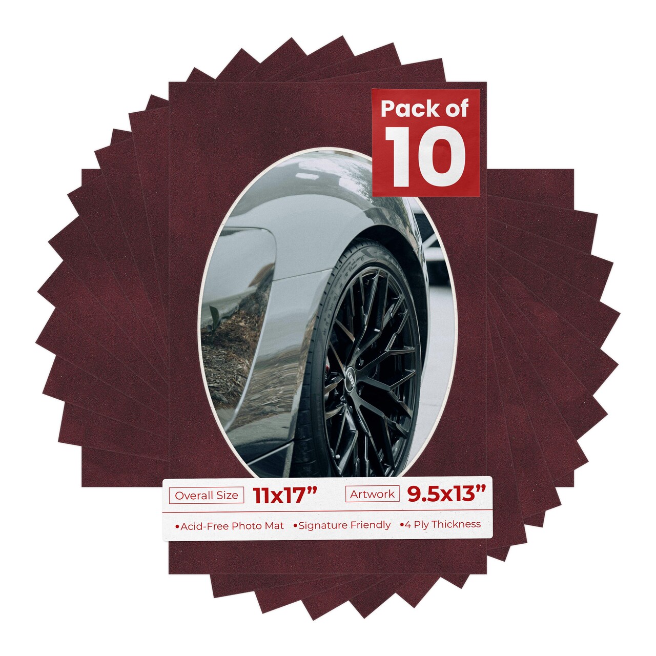 Dark Red Suede Mat Board for 11x17 Frames - Oval Opening for 9.5x13 Photos